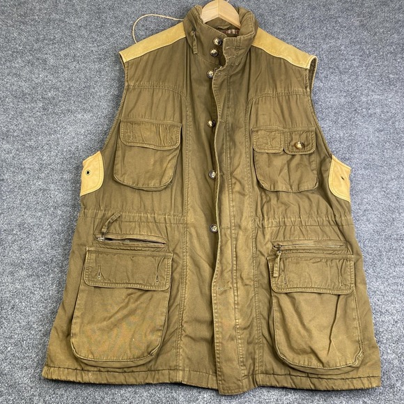 Orvis Vest Mens XL Brown Canvas Quilted Hunting Shooting Outdoor Pockets VTG